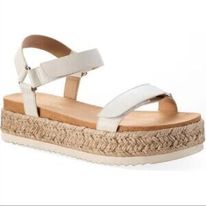 NEW Sun +‎ Stone Rylaan Platform Sandals w/ Jute Wrapped Platform White/Tan 9.5